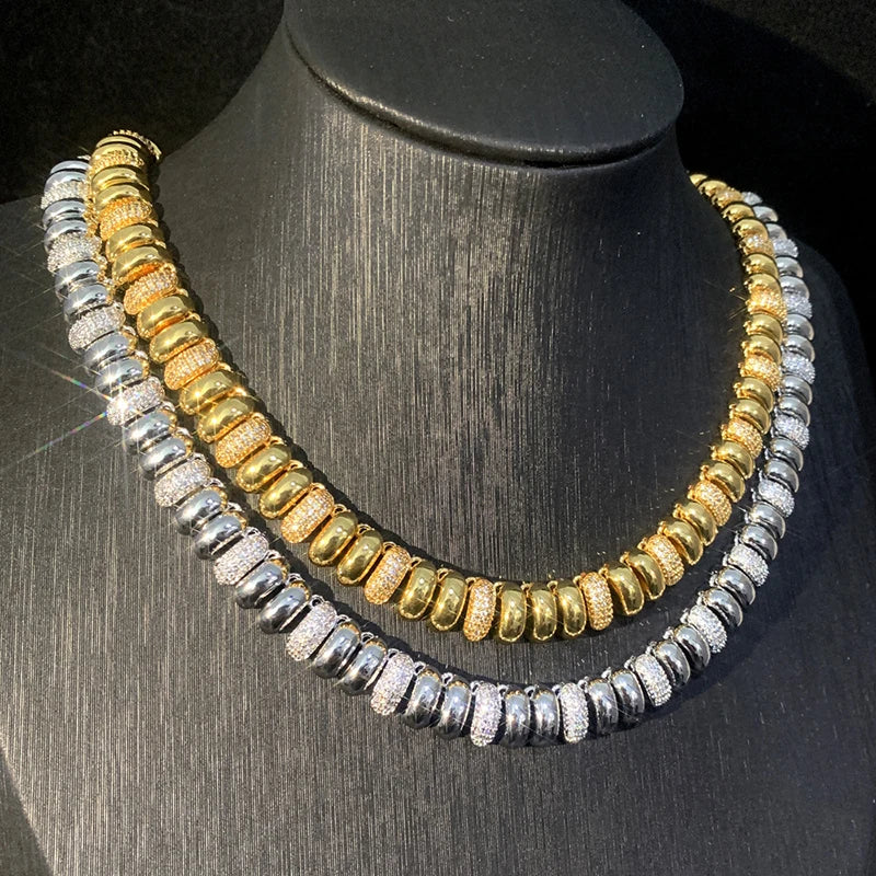 Iced Out Polished Beaded Link Choker Chain - Different Drips