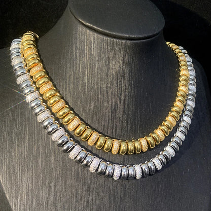 Iced Out Polished Beaded Link Choker Chain - Different Drips