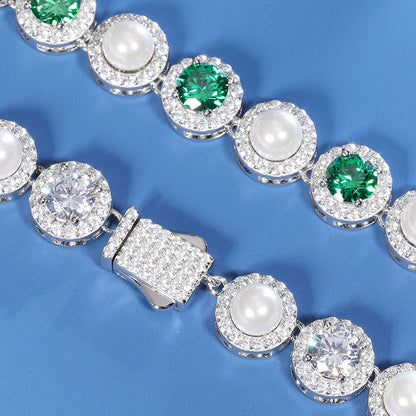 9mm S925 Green Moissanite Pearl Chain - Different Drips