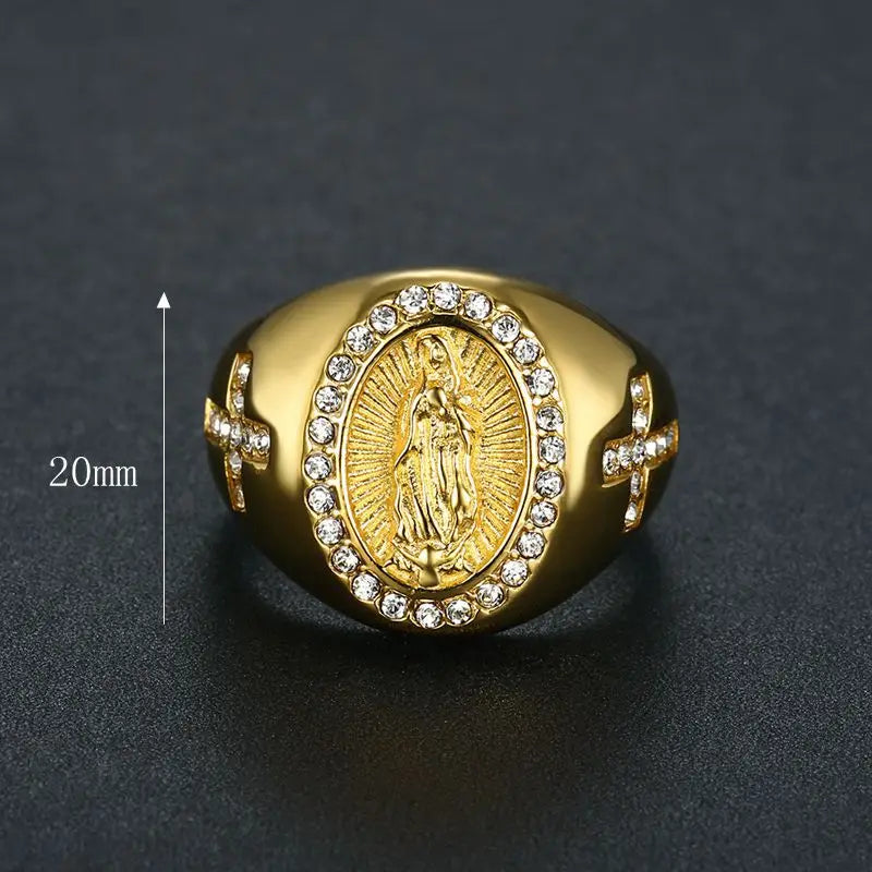 Iced Virgin Mary Cross Signet Ring - Different Drips