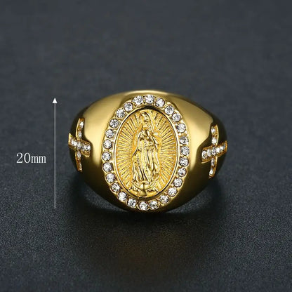 Iced Virgin Mary Cross Signet Ring - Different Drips