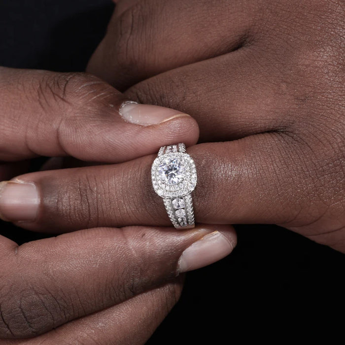 Moissanite Round Halo Engagement-Style Ring - Different Drips