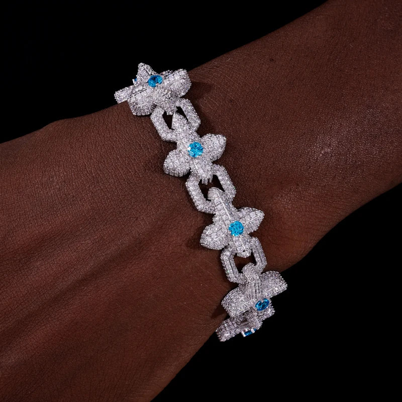 925 Sterling Silver Iced Out Moissanite Cross Bracelet - Different Drips