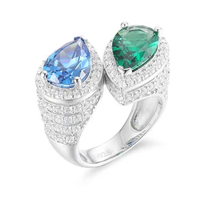 S925 Moissanite Blue & Green Gem Ring - Different Drips