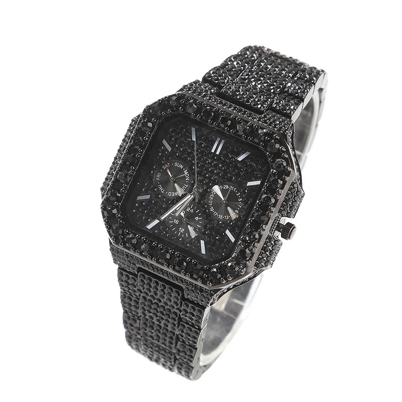 Iced Emerald Green Square Chronograph Watch