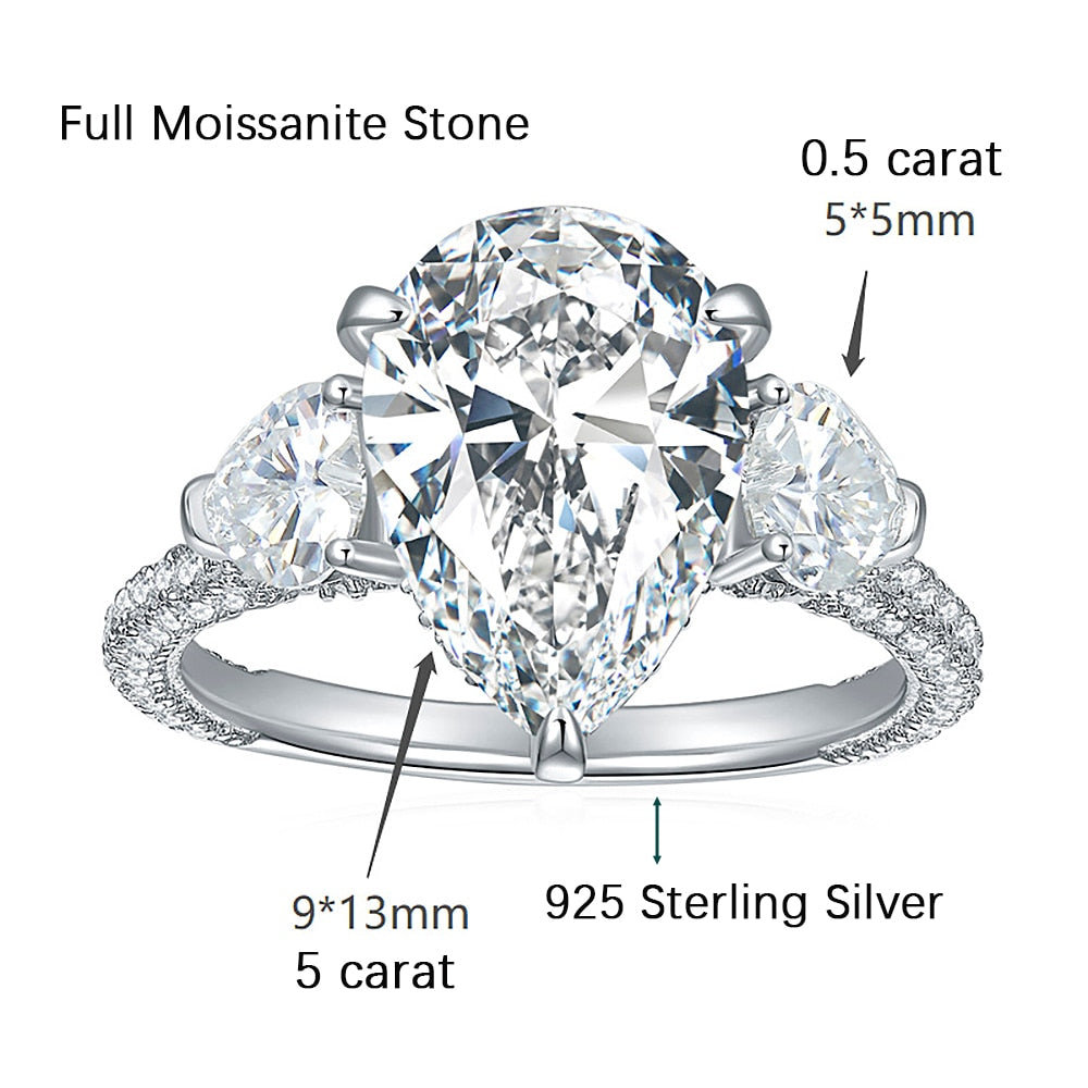 Women's S925 Moissanite 6 CT. Pear Solitaire Ring - Different Drips