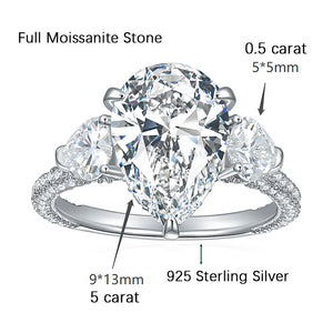 Women's S925 Moissanite 6 CT. Pear Solitaire Ring - Different Drips