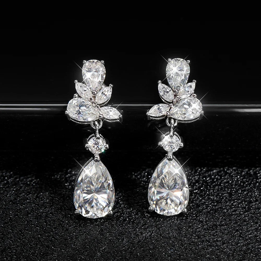 Women's S925 Moissanite Diamond Flower Vine Drop Earrings - Different Drips