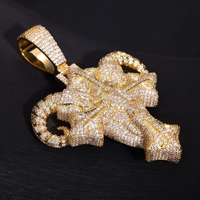 Iced Ram Horn Cross Pendant - Different Drips