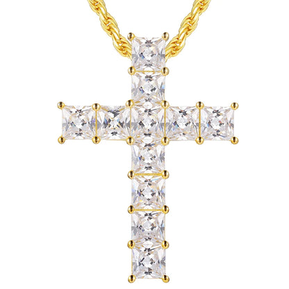 S925 Moissanite Square Cut Cross Pendant - Different Drips