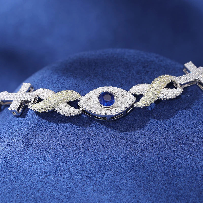 S925 Moissanite Infinity Cross Eye Link Bracelet - Different Drips