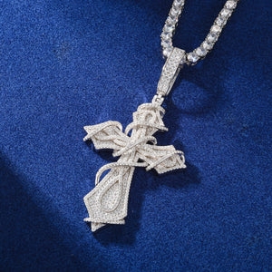 Fully Iced Ornate Moissanite Cross Pendant - Different Drips