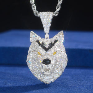 Moissanite Iced Wolf Head Pendant - Different Drips