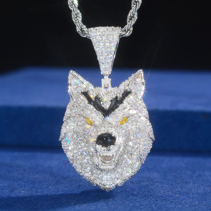 Moissanite Iced Wolf Head Pendant - Different Drips