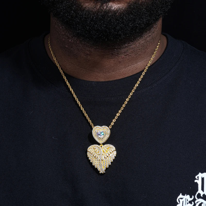 S925 Moissanite Angel Wing Heart Pendant - Different Drips