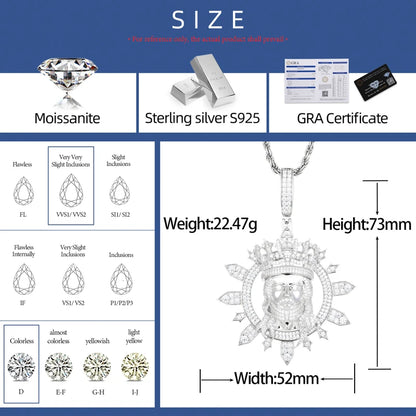 S925 Moissanite Diamond Crowned Jesus Pendant - Different Drips