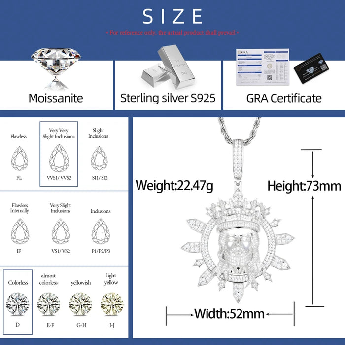 S925 Moissanite Diamond Crowned Jesus Pendant - Different Drips
