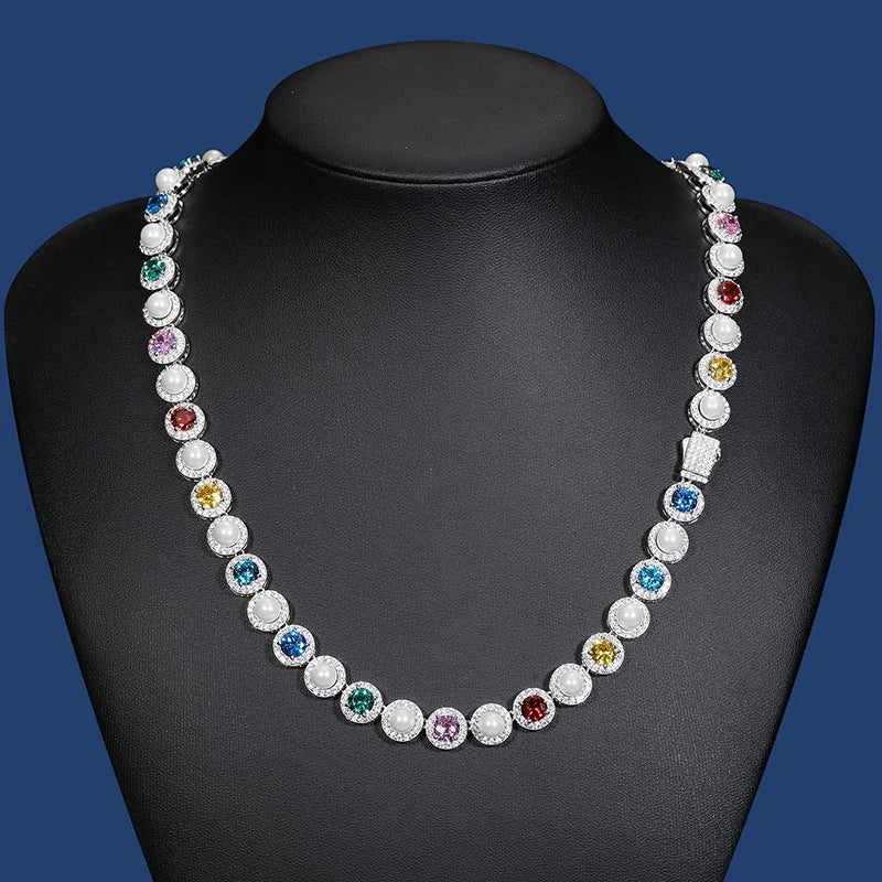 9mm S925 Multi Color Moissanite Pearl Chain - Different Drips