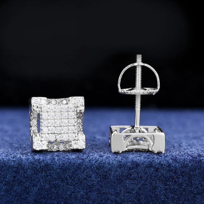 10k White Gold Moissanite Pave Square Cut Earrings - Different Drips