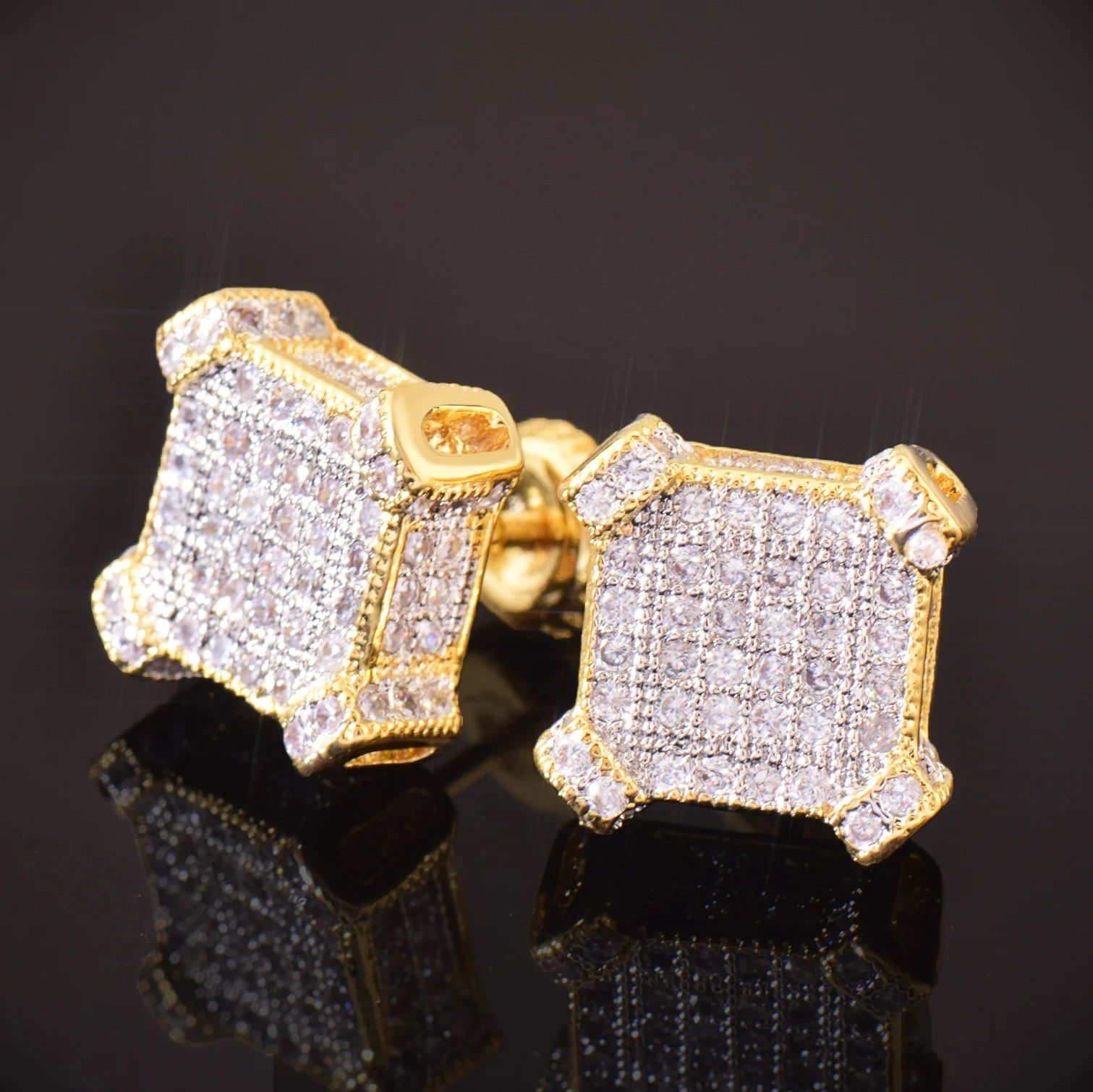 10mm Square Cut Pave Earrings - Different Drips