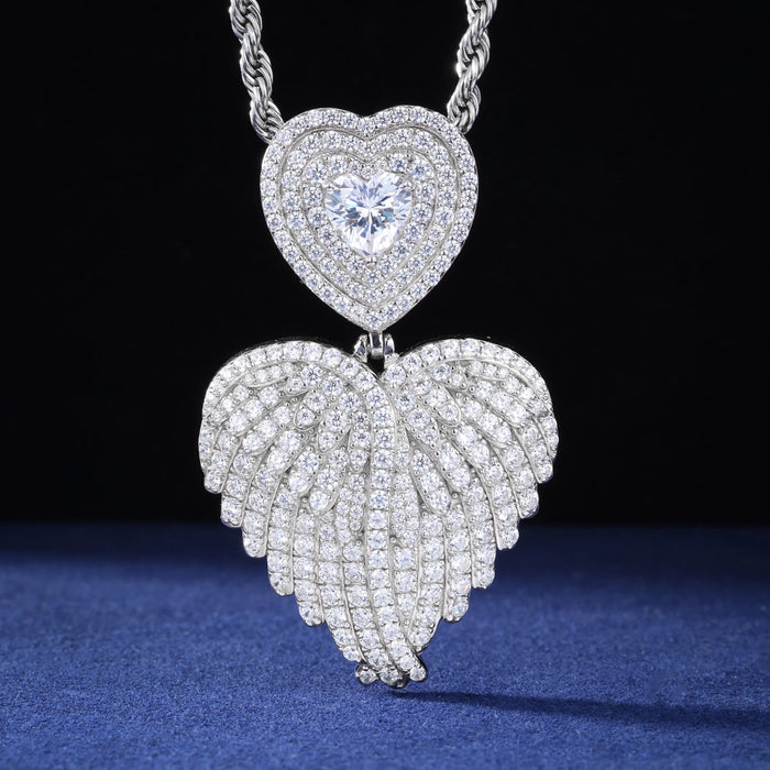S925 Moissanite Angel Wing Heart Pendant - Different Drips