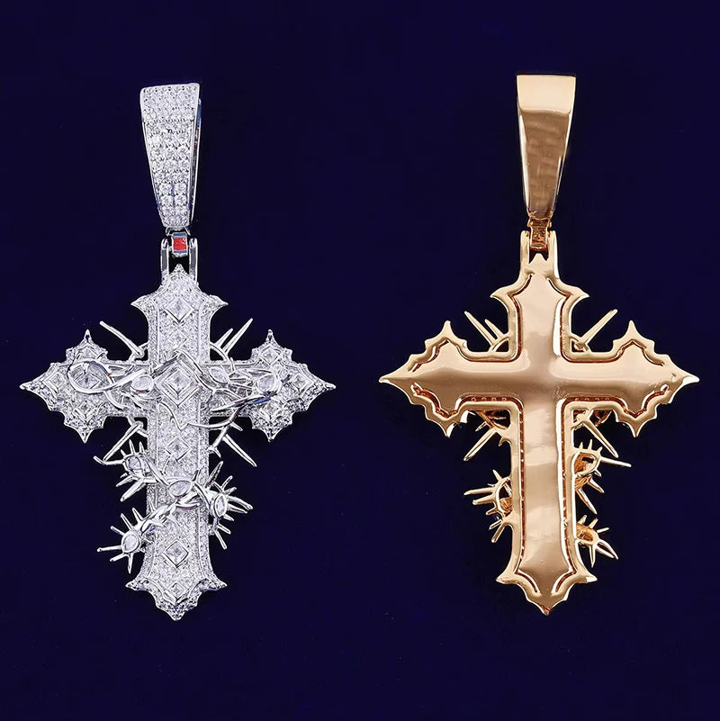 Iced Thorn Wrapped Cross Pendant
