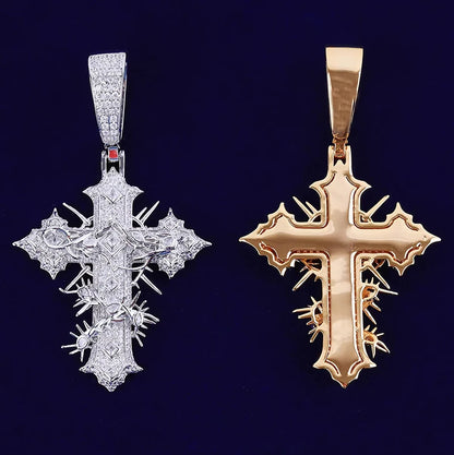 Iced Thorn Wrapped Cross Pendant