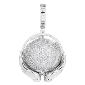 S925 Moissanite Globe in Hands Pendant - Different Drips