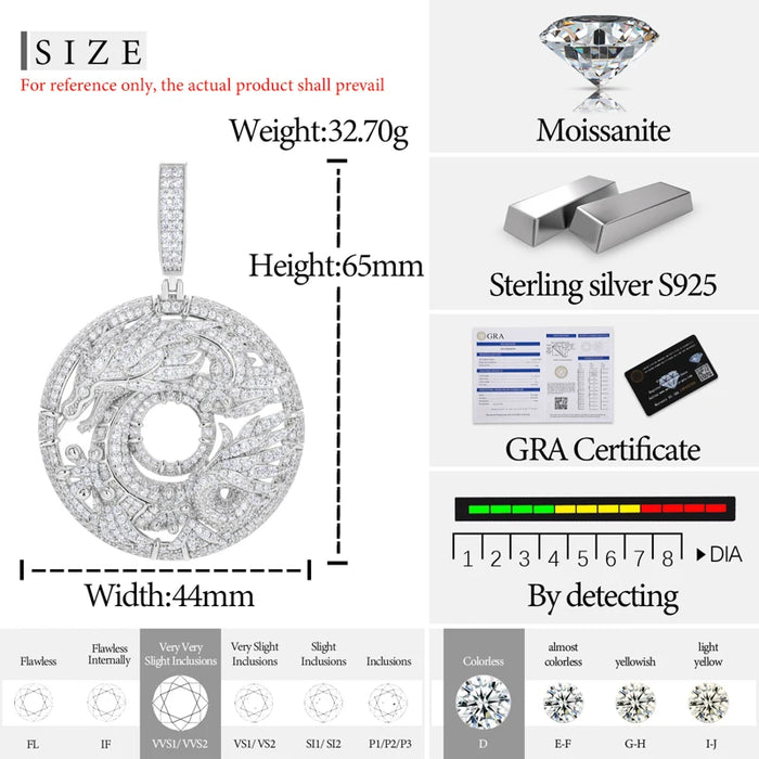 S925 Moissanite Dragon & Phoenix Medallion - Different Drips