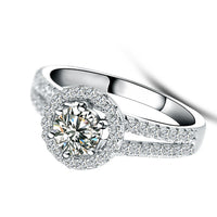 Thumbnail for Women's S925 Moissanite Solitaire Halo Split Ring - Different Drips