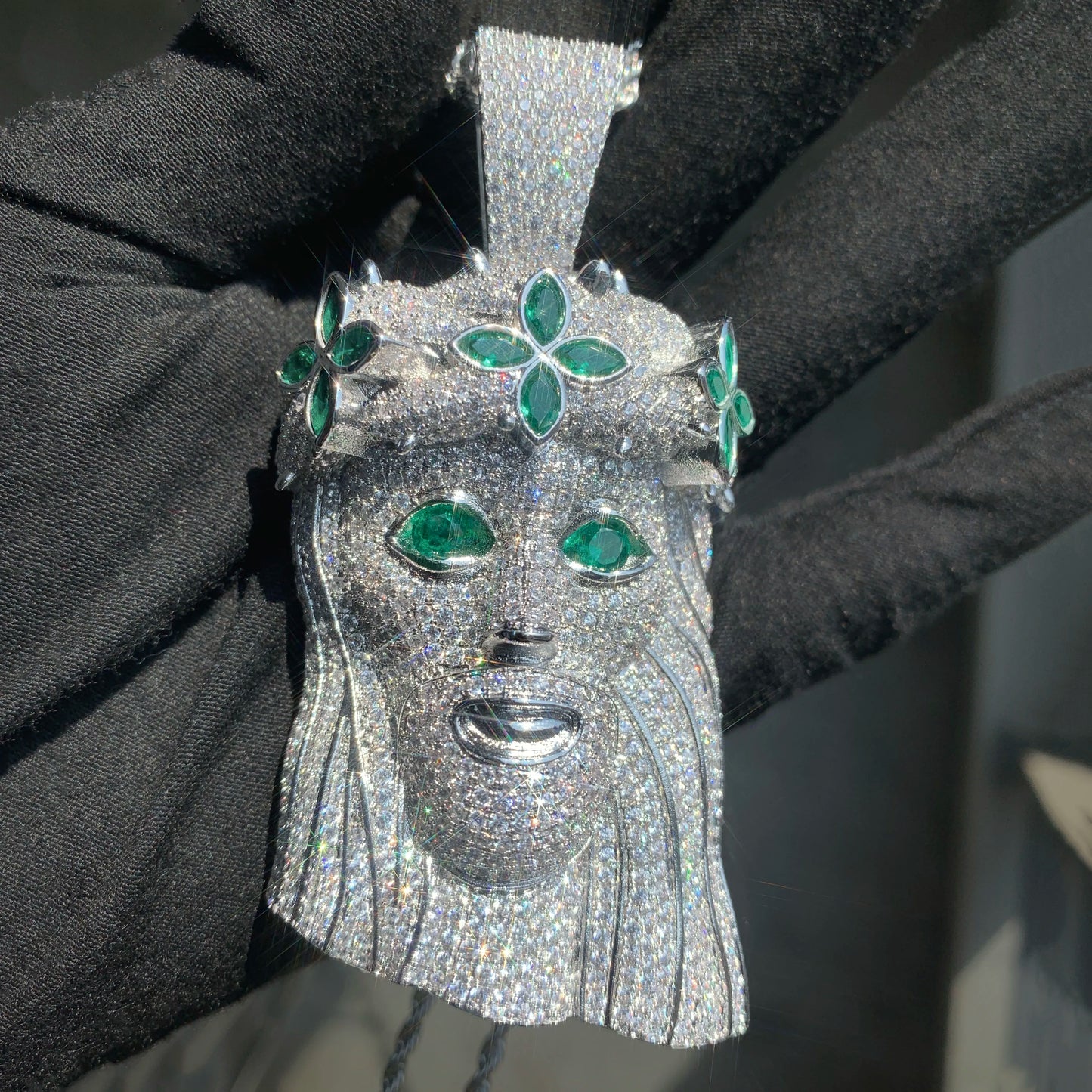 Diamond Crowned Clover Jesus Pendant - Different Drips