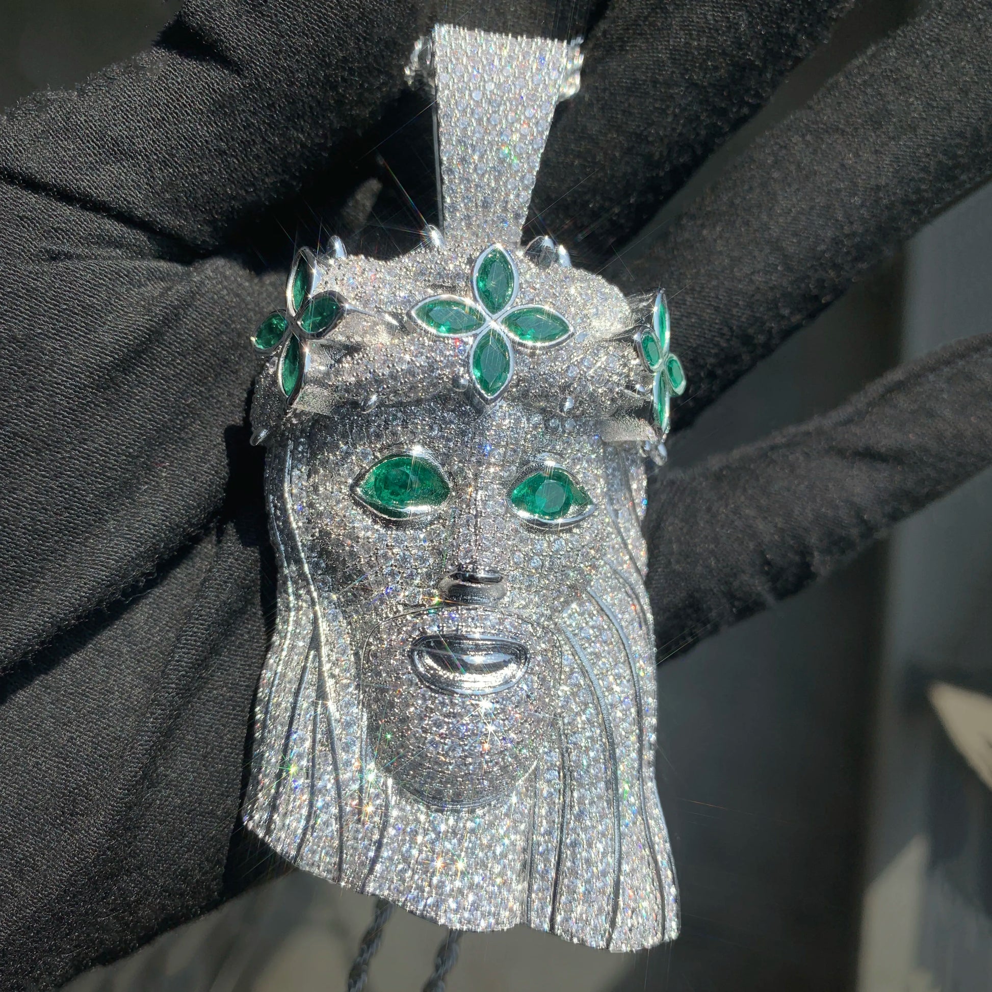 Diamond Crowned Clover Jesus Pendant - Different Drips