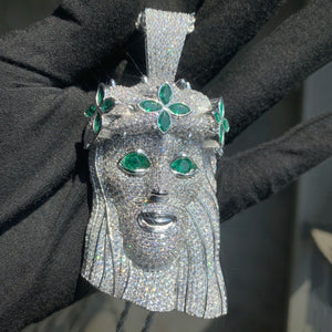 Diamond Crowned Clover Jesus Pendant - Different Drips