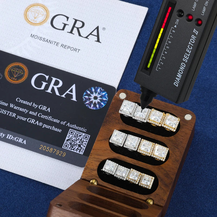 S925 Moissanite Princess Cut Square Stud Earrings - Different Drips