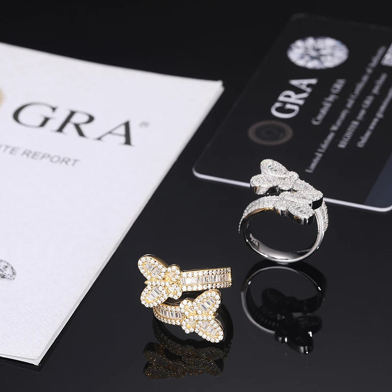 S925 Moissanite Baguette Butterfly Ring - Different Drips