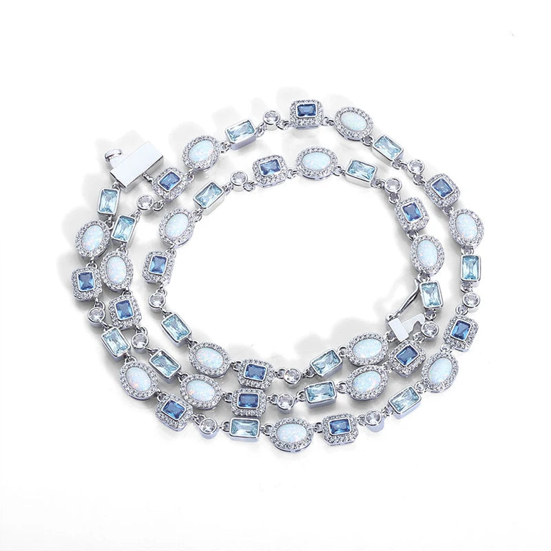 Ice Blue Opal Cluster Tennis Chain - Different Drips