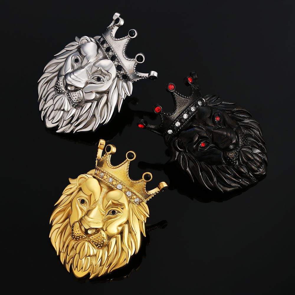 Solid Crowned Lion Head Pendant - Different Drips