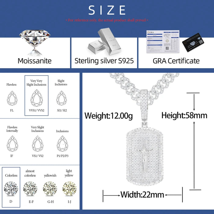 S925 Moissanite Diamond Crucifix Jesus Dog Tag Pendant - Different Drips