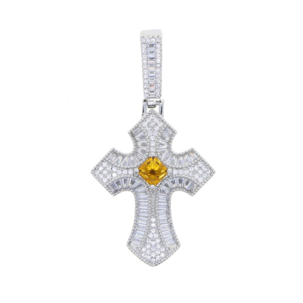 Baguette Gem Stone Cross Pendant - Different Drips