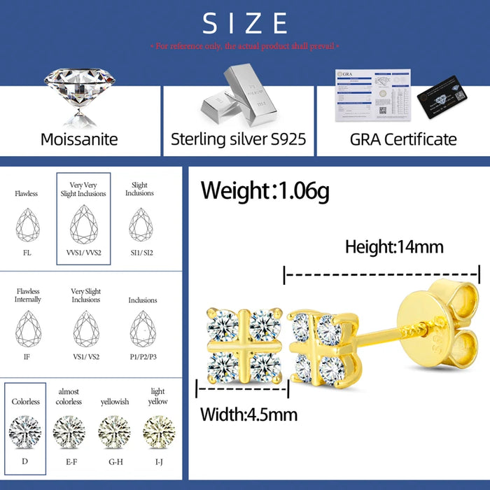 S925 Moissanite Diamond Four-Stone Cross Stud Earrings - Different Drips