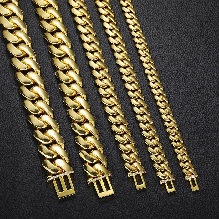 8-22mm Solid 18k Miami Cuban Link Chain w/Iced Clasp - Different Drips