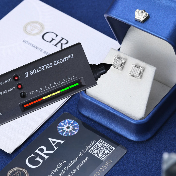 10k White Gold Moissanite Pave Square Cut Earrings - Different Drips