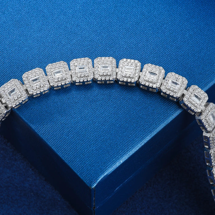 Moissanite Emerald-Cut Halo Tennis Bracelet - Different Drips
