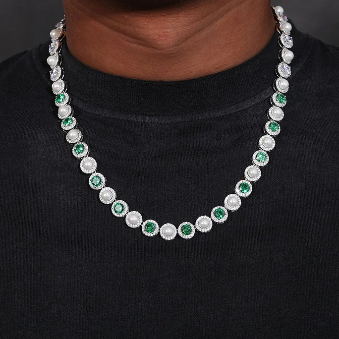 9mm S925 Green Moissanite Pearl Chain - Different Drips