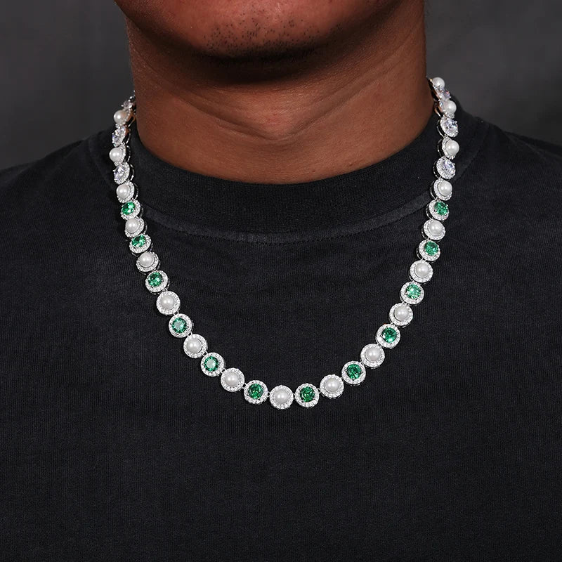 9mm S925 Green Moissanite Pearl Chain - Different Drips