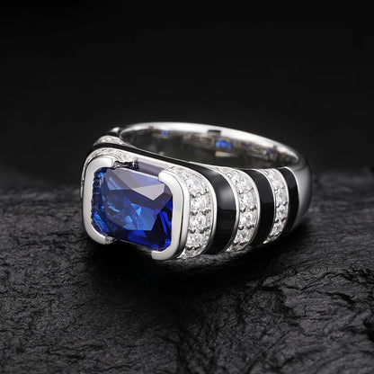 S925 Moissanite Blue Emerald Cut Ring - Different Drips