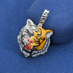 S925 Red Moissanite Enamel Tiger Pendant - Different Drips