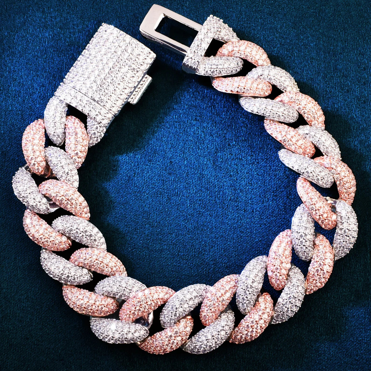 19mm Iced Two Tone Miami Cuban Link Bracelet - Different Drips