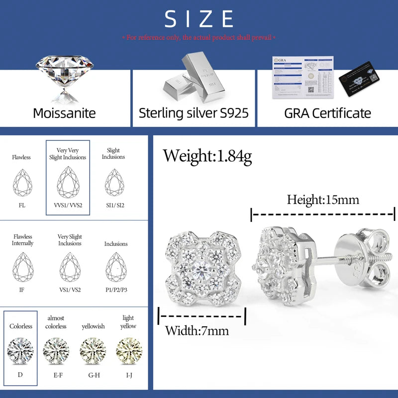 S925 Moissanite Snowburst Cluster Stud Earrings - Different Drips