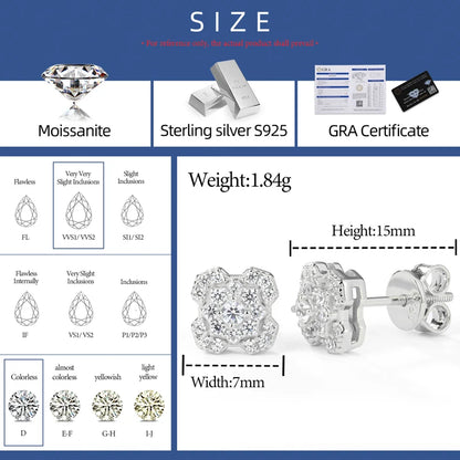 S925 Moissanite Snowburst Cluster Stud Earrings - Different Drips